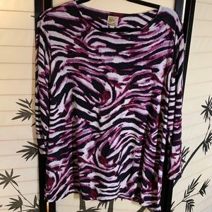 Josie Dress Top Purple , Black, White Swirl, animal print like design Sz 1X